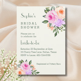 Ivory Pink Floral Roses Bridal Shower Inbjudningar