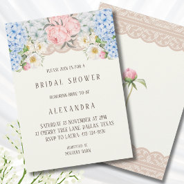 Ivory Pink Peony Blue Hydrangea Bridal Shower  Inbjudningar