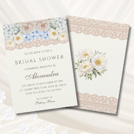 Ivory Pink Peony Blue Hydrangea Bridal Shower Inbjudningar