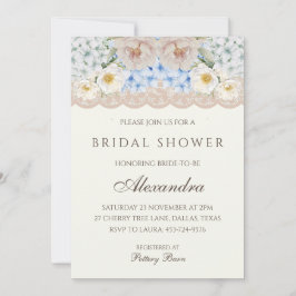 Ivory Pink Peony Blue Hydrangea Bridal Shower Inbjudningar