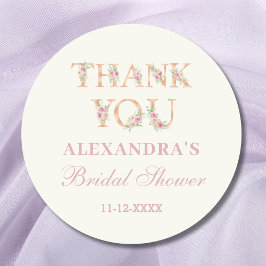 Ivory Pink Roses Floral Bridal Shower Thank You Runt Klistermärke