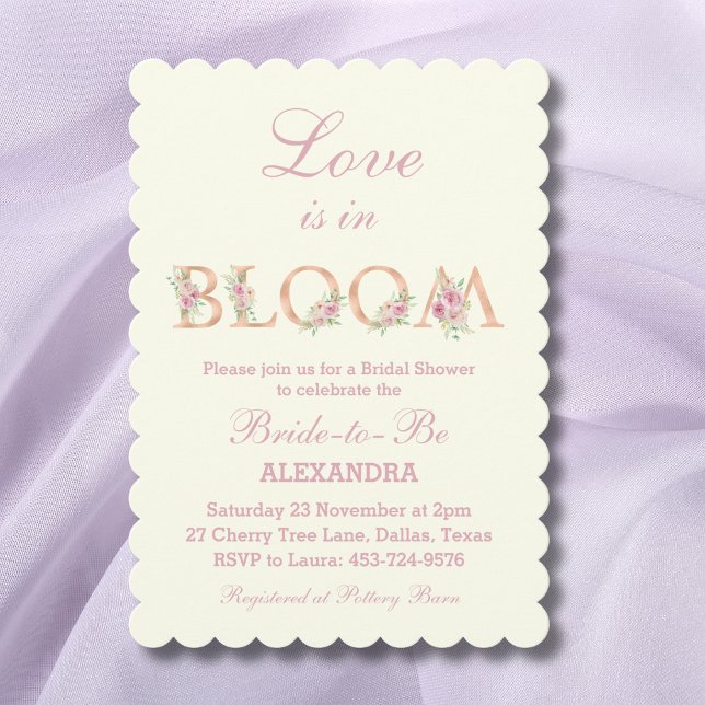 Ivory Pink Roses Love is in Bloom Bridal Shower Inbjudningar (Skapare uppladdad)