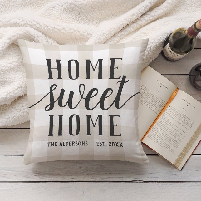 Ivory Plade Personlig Home Sweet Home Kudde (Skapare uppladdad)