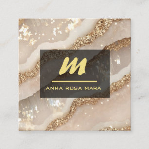 *~* Ivory QR Agate Black Guld Glitter Initial AP66 Fyrkantigt Visitkort