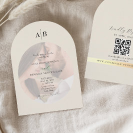 Ivory QR Code and Monogram Photo Wedding Inbjudningar