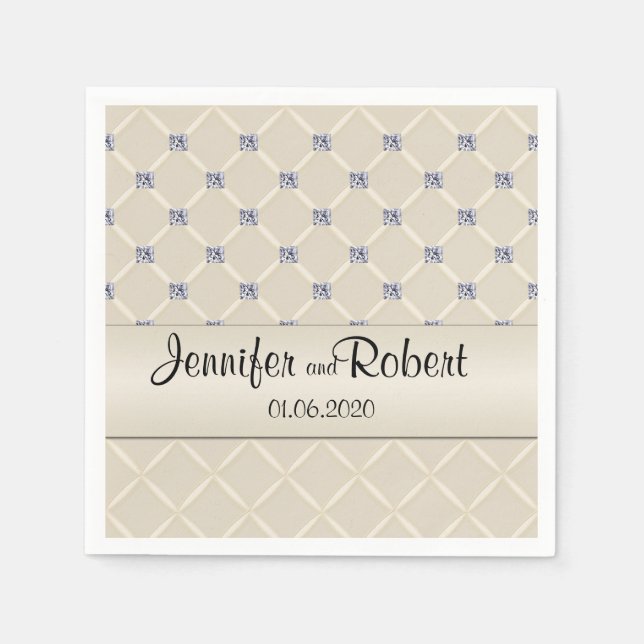 Ivory Quilt Bling Diamonds Posh Bröllop Napkins Pappersservett (Framsidan)