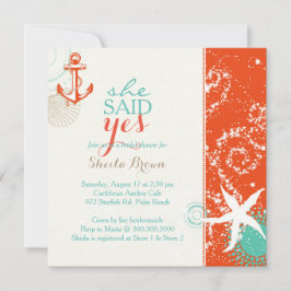 Ivory Red Aqua Nautical Möhippa Inbjudningar