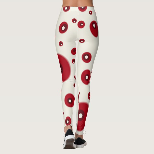 Ivory Red Dots Funky Whimsical Circle Pattern  Leggings (Baksida)