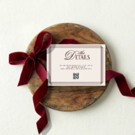 Ivory Red Old Money Wedding Details QR code Tilläggskort