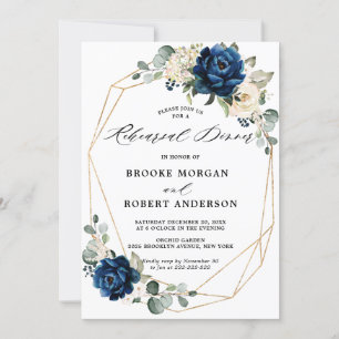 Ivory Rehearsal Dinner Navy Guld White Champagne Inbjudningar