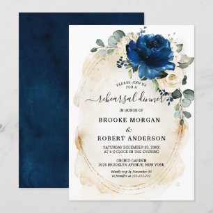 Ivory Rehearsal Dinner Navy Guld White Champagne Inbjudningar