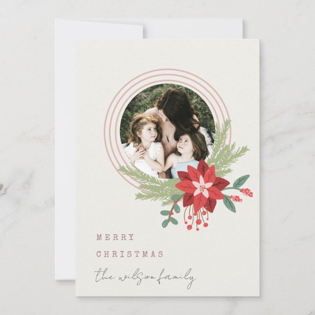 Ivory Rosa jul Ornament Photo Poinsettia Julkort (Framsida)