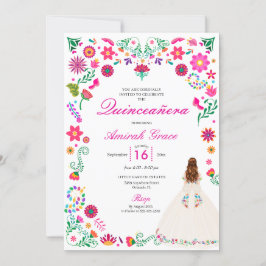 Ivory Rosa Otomi Embroidery Quinceañera-inbjudan Inbjudningar