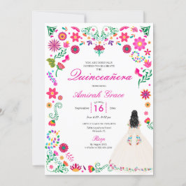 Ivory Rosa Otomi Embroidery Quinceañera-inbjudan Inbjudningar