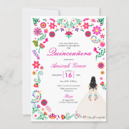 Ivory Rosa Otomi Embroidery Quinceañera-inbjudan Inbjudningar