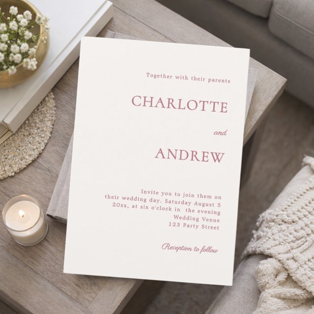 Ivory rose gold modern minimalist wedding inbjudningar (Skapare uppladdad)