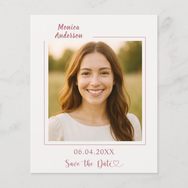 Ivory rose gold photo birthday Save the Date Flygblad (Framsidan)