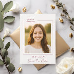 Ivory rose gold photo birthday spara datumet<br><div class="desc">A soft ivory colored background,  rose gold text.  Personalize and add your photo and the details.</div>