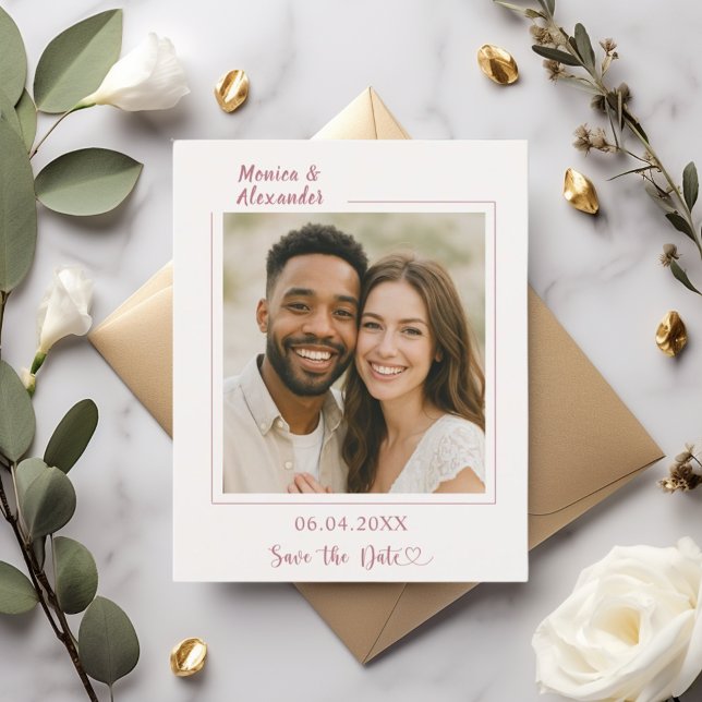 Ivory rose gold photo wedding Save the Date card (Skapare uppladdad)