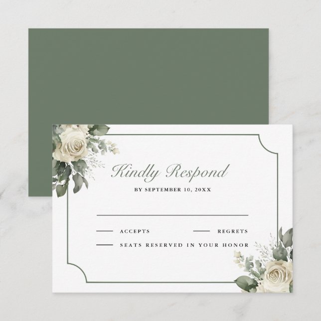 Ivory Rose Sage Green Floral Wedding OSA Kort (Fram/baksida)
