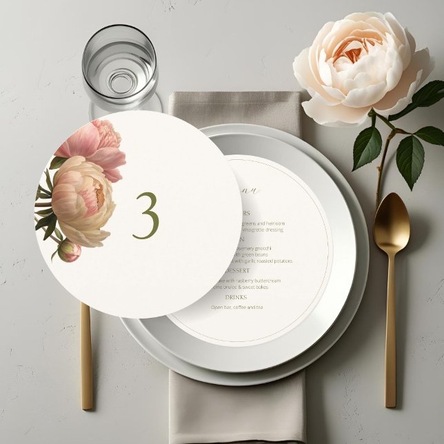 Ivory | Rose Table No & Menu Round Wedding Menu Meny (Skapare uppladdad)