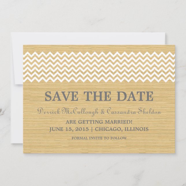 Ivory Rustic Chevron Spara datumet Inbjudan (Framsida)