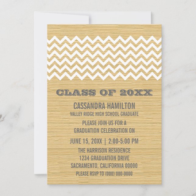 Ivory Rustic Chevron Studenten Inbjudan (Framsida)