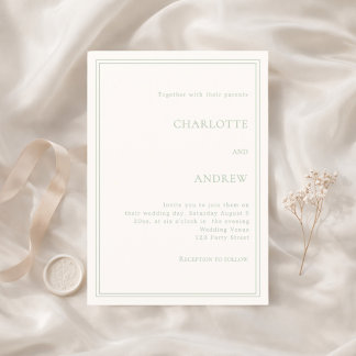 Ivory sage green elegant simple luxury wedding inbjudningar