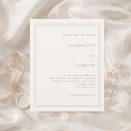 Ivory sage green simple luxury wedding invitation