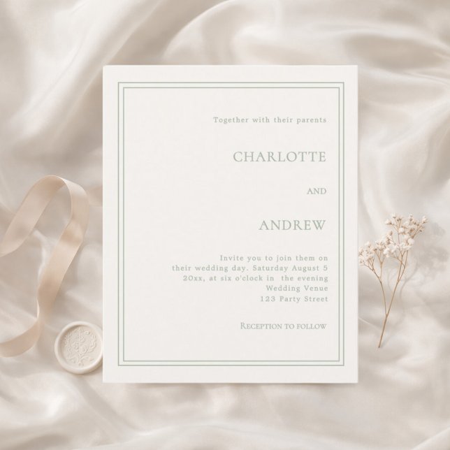Ivory sage green simple luxury wedding invitation (Skapare uppladdad)