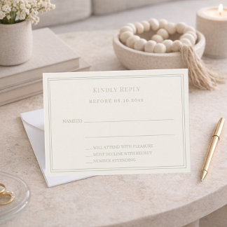 Ivory sage green wedding response RSVP Anteckningskort