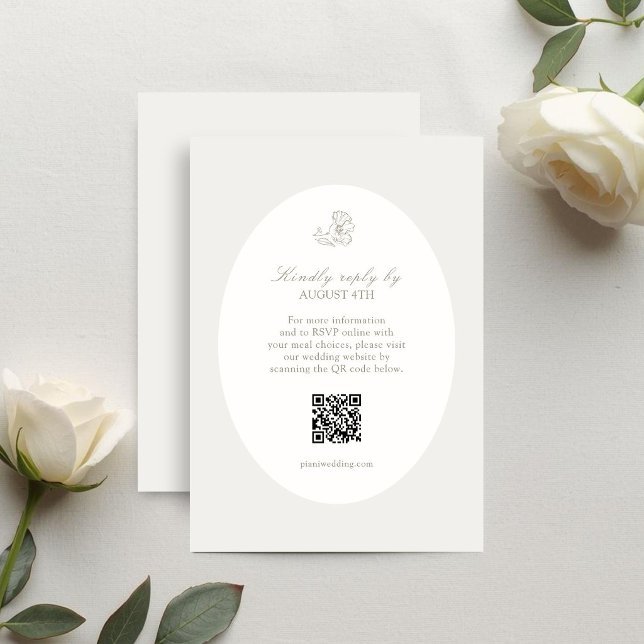Ivory & Sand | Blommig QR oval svarskort OSA Kort (Skapare uppladdad)