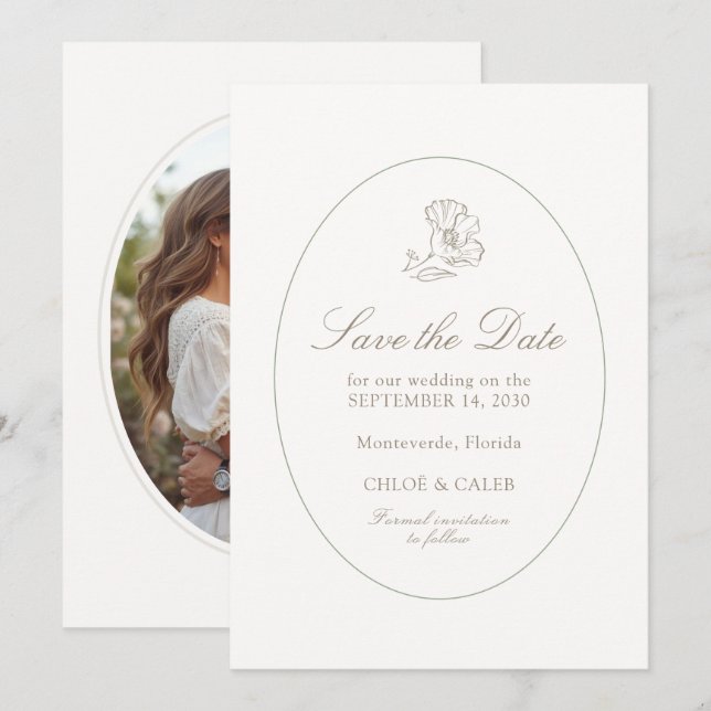 Ivory & Sand | Chic Couple Script Bröllop Spara Datumet (Fram/baksida)