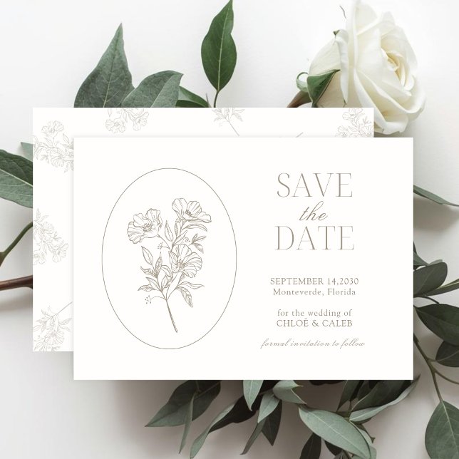 Ivory & Sand | Chic Floral Wedding Save the Date Spara Datumet (Skapare uppladdad)