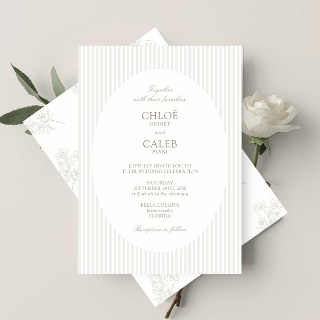 Ivory & Sand | Stripe Botanical Wedding Invitation Inbjudningar (Skapare uppladdad)