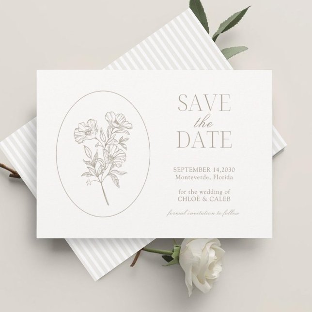 Ivory & Sand | Stripe Floral Wedding Save the Date Spara Datumet (Skapare uppladdad)