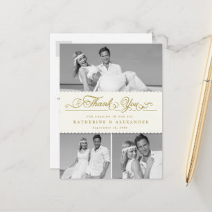 Ivory Scalloped Band 3 Photo Bröllop Tack Pos Vykort