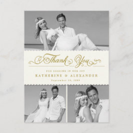 Ivory Scalloped Band 3 Photo Bröllop Tack Pos Vykort