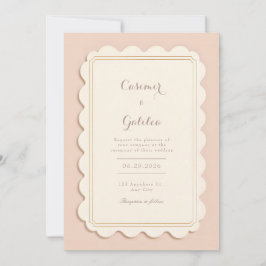 Ivory Scalloped Gilded Border Minimalist Wedding Inbjudningar