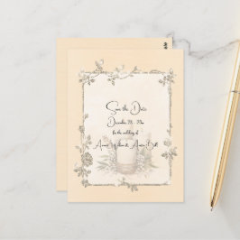 Ivory Shiny Elegant Sparkly Save the Date Vykort