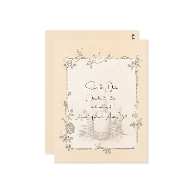 Ivory Shiny Elegant Sparkly Save the Date Vykort (Fram/Back In Situ)