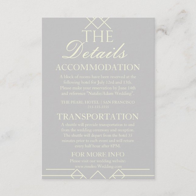 Ivory & Silver Wedding Details Enclosure Card Tilläggskort (Framsida)