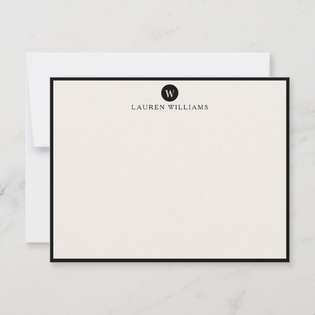 ivory, Single Initial  Black Border Note card Inbjudningar (Framsida)
