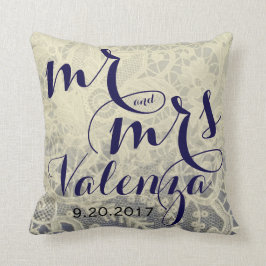 Ivory Snöre Blue Two Tone Bröllop Newlyged Gift Kudde