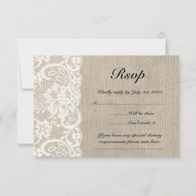 Ivory Snöre och Burlap Bröllop OSA Card Kort (Framsida)