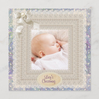 Ivory Snöre Pearls Rosa Lila Girls Photo Christen Inbjudningar