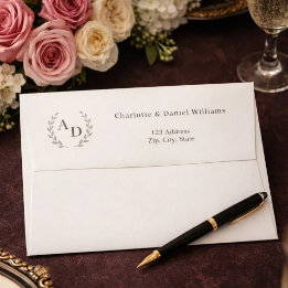 Ivory taupe monogram wreath return address