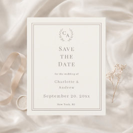 Ivory taupe monogrammed wedding Save the Date Card