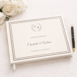 Ivory taupe monogrammed wreath wedding gästböcker