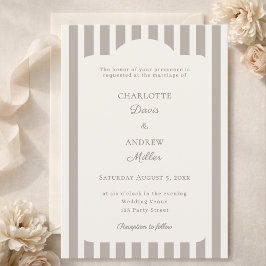 Ivory Taupe Neutral Striped Wedding  Inbjudningar